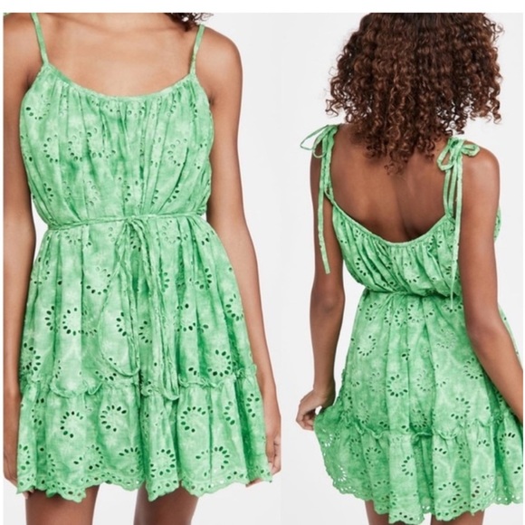 Charina Sarte Bayla Green Eyelet Mini Dress Size M - Picture 1 of 7